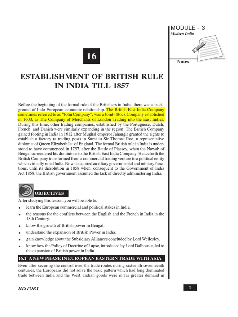 Indian History Uptill 1857 | PDF | British Raj | East India Company