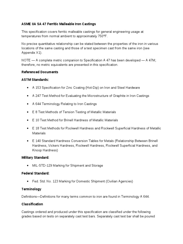 ASME IIA SA 47 Malleable Iron Castings | PDF