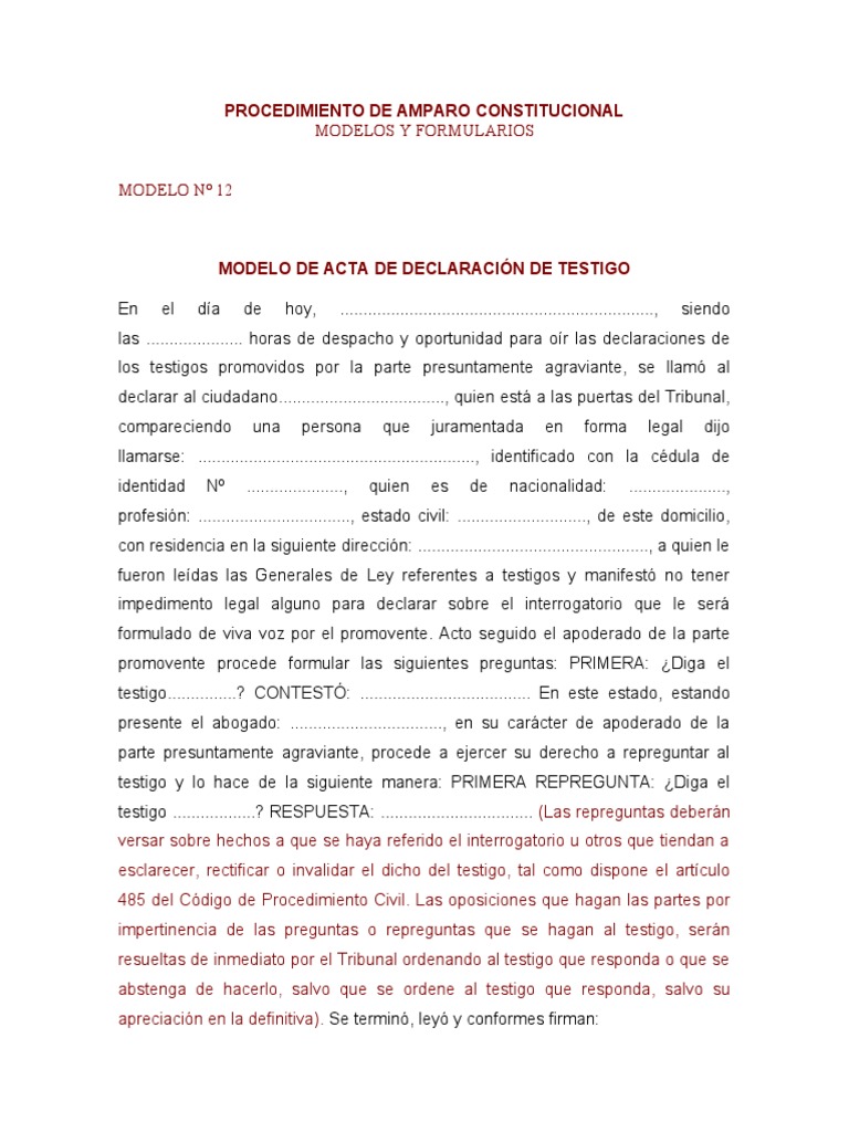 Modelo de Acta de Declaración de Testigo | PDF