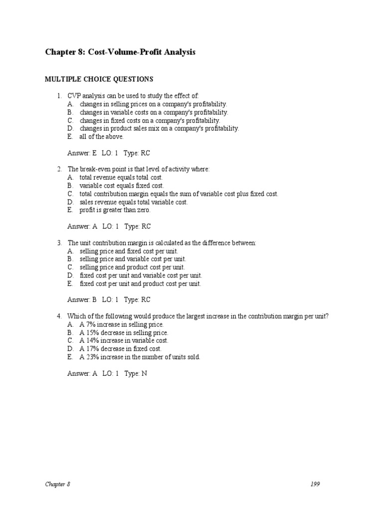 Chapter08 Cost Volume Profit Analysis Revenue Income Statement