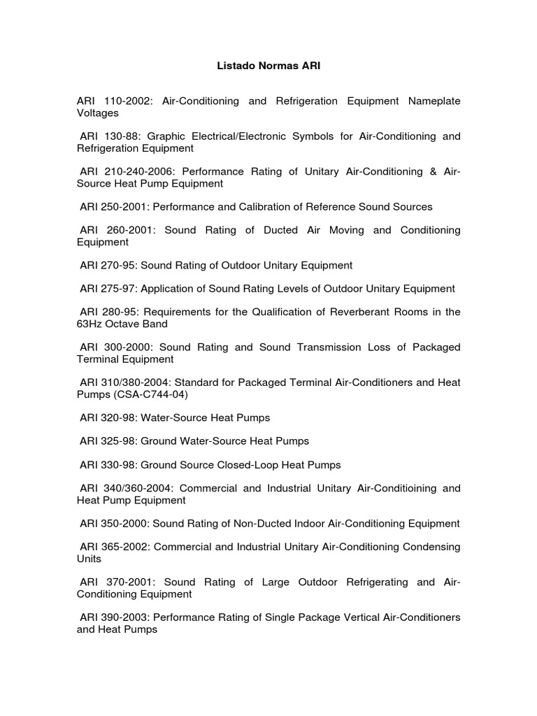 ARI Standards for Air Conditioning Equipment | PDF