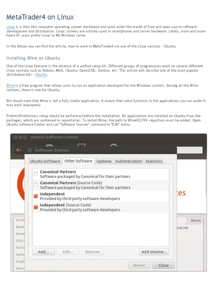 MetaTrader4 on Ubuntu Guide | PDF | Linux Distribution | Linux