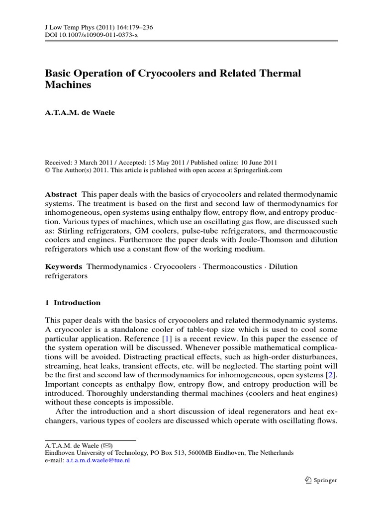 Basic Operation of Cryocoolers and Related Thermal Machines | PDF ...