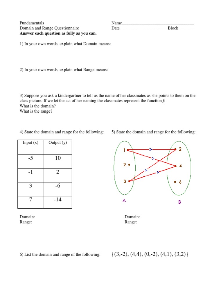 Domain and Range Questionnaire Guide | PDF | Computers