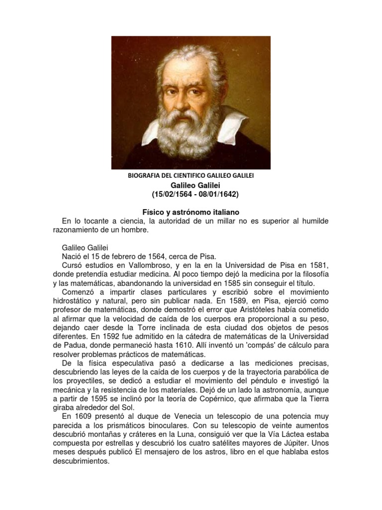 Biografia De Galileo Galilei Corta Gufa