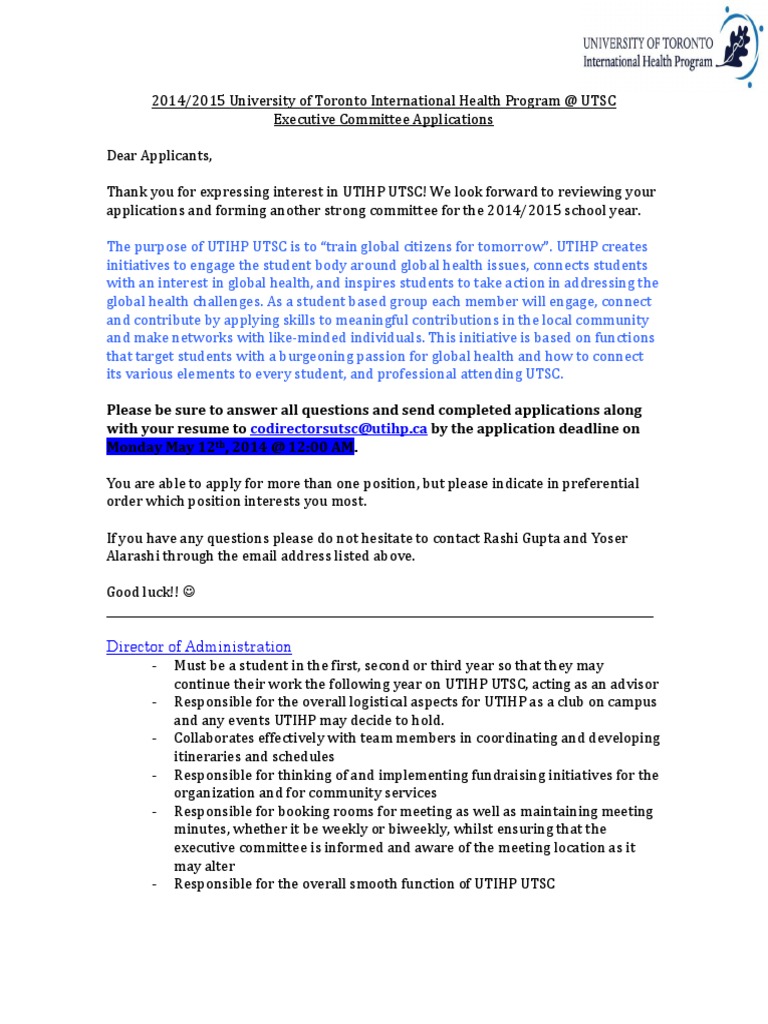 UTIHP UTSC Executive Committee Applications ! | PDF | Social Media ...