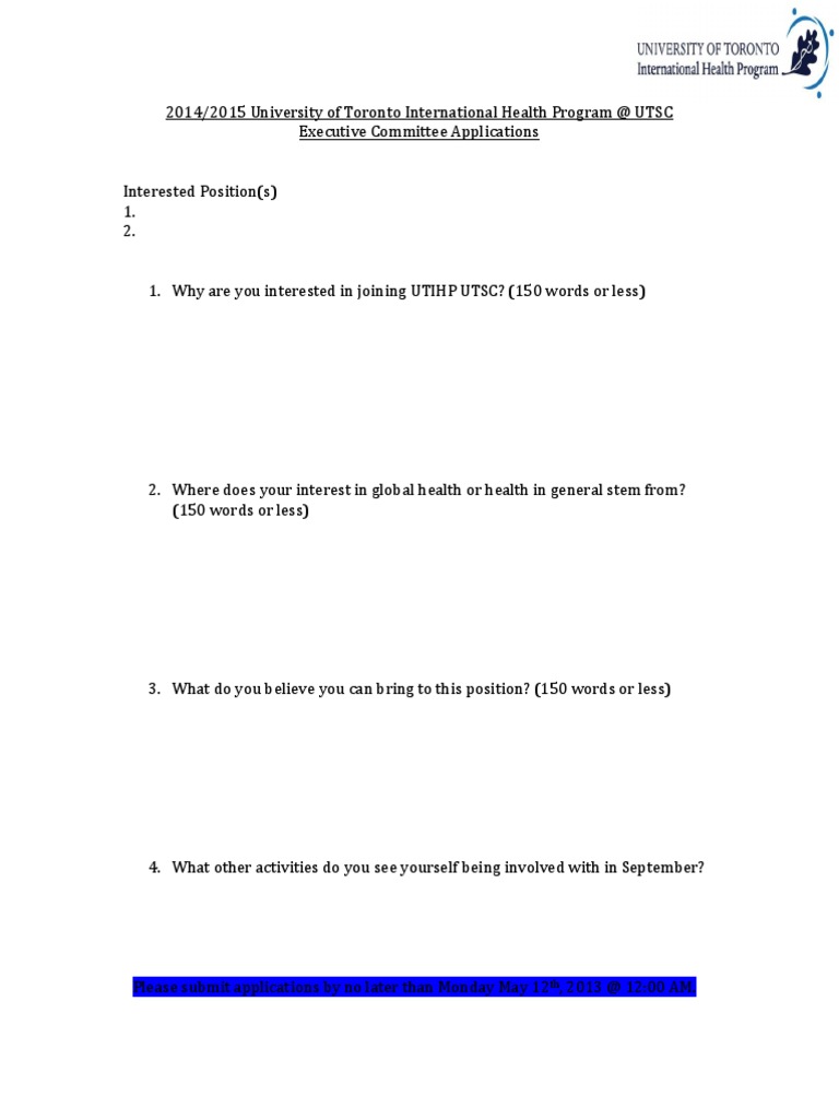 UTIHP UTSC Application Questions | PDF