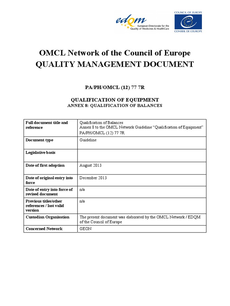 Annex 8 Qualification of Balances Weighing Scale Calibration