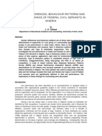 Gender Differences, Behaviour Patterns and Job Performance of Federal Civil Servants in Nigeria