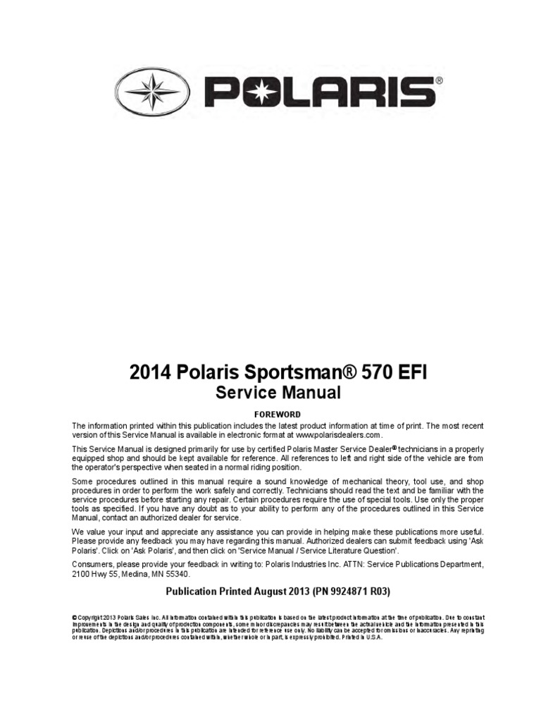 Polaris 570 Sportsman Service Manual | Fuel Injection | Transmission  (Mechanics)