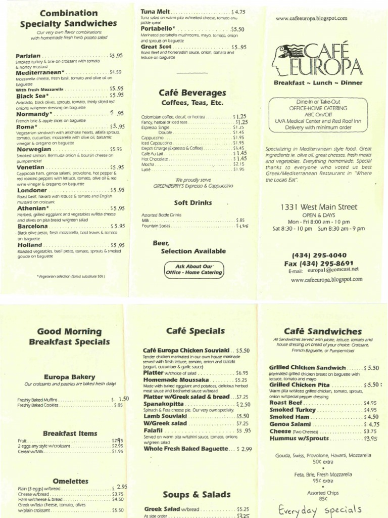 Cafe Europa menu Salad Food And Drink