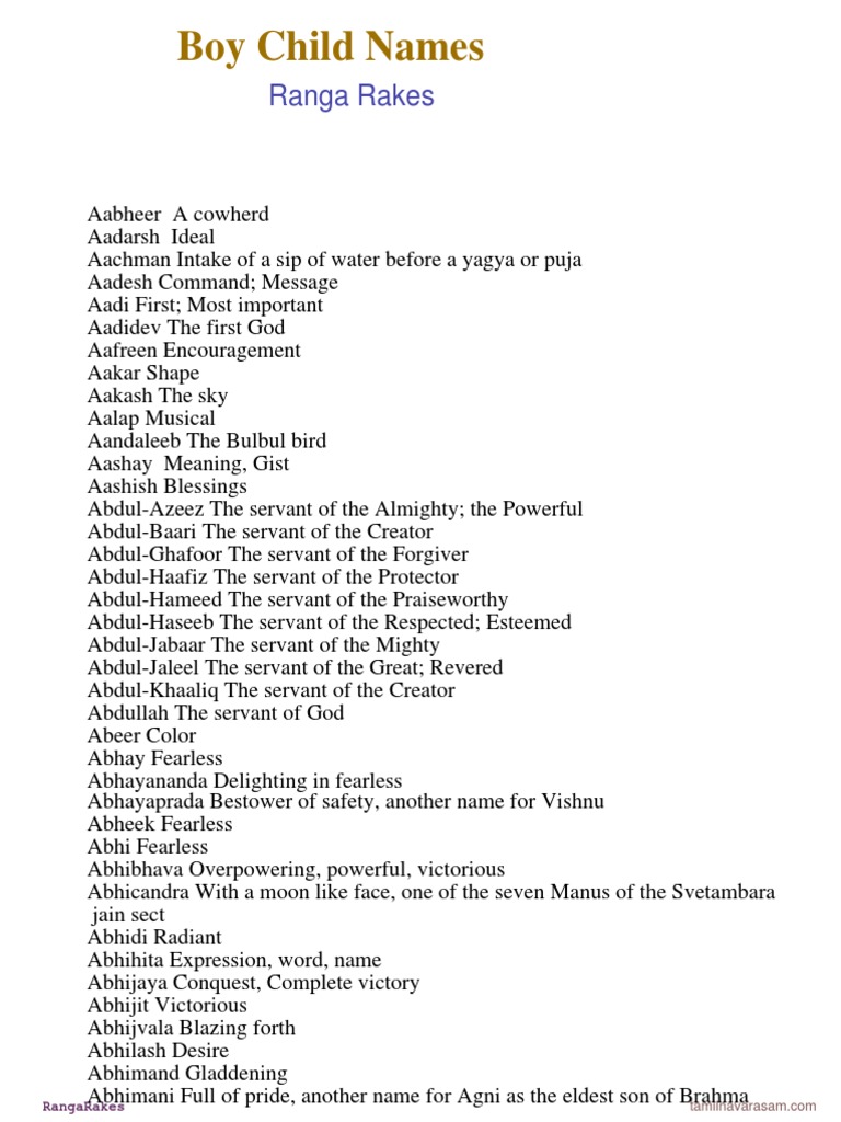 Unique Indian Boy Names List | PDF | Shiva | Krishna