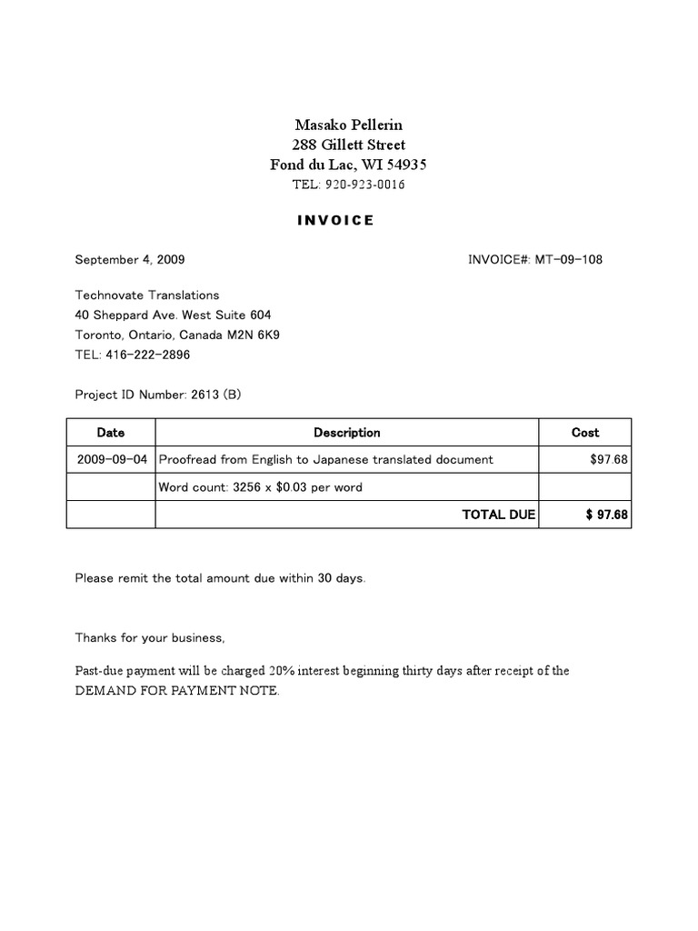 Invoice for Japanese Proofreading Service | PDF
