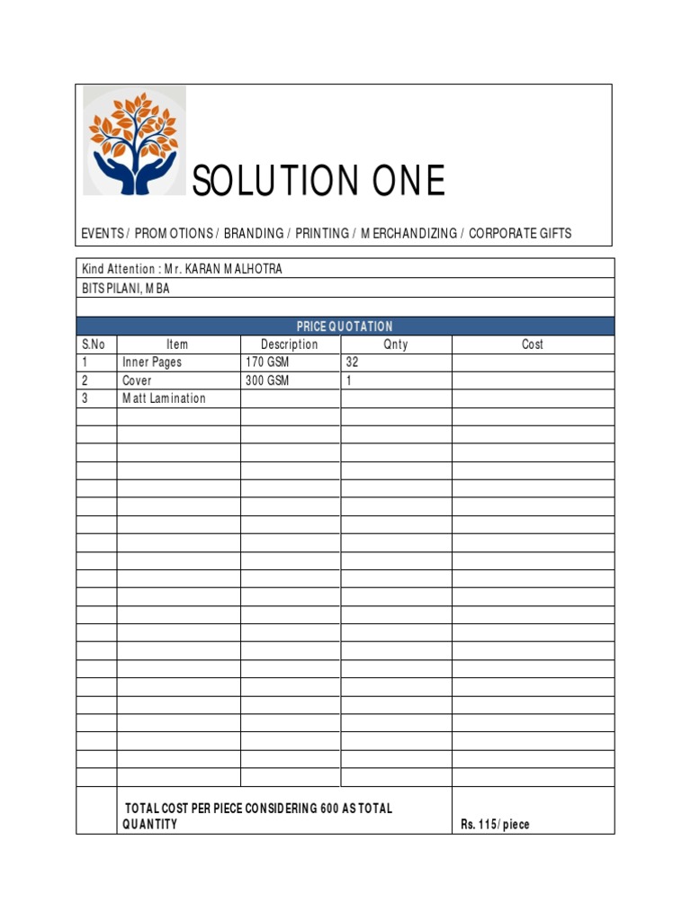 Price Quotation for Printing Services | PDF