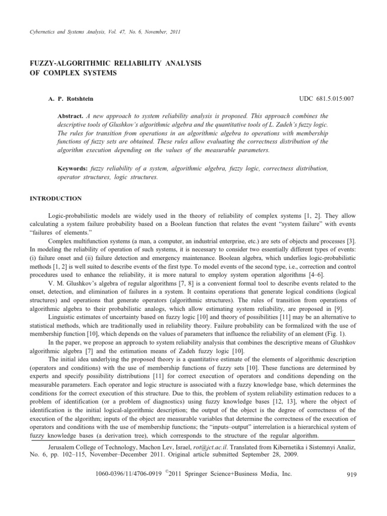 Fuzzy-Algorithmic Reliability Analysis (Very Important) | PDF ...