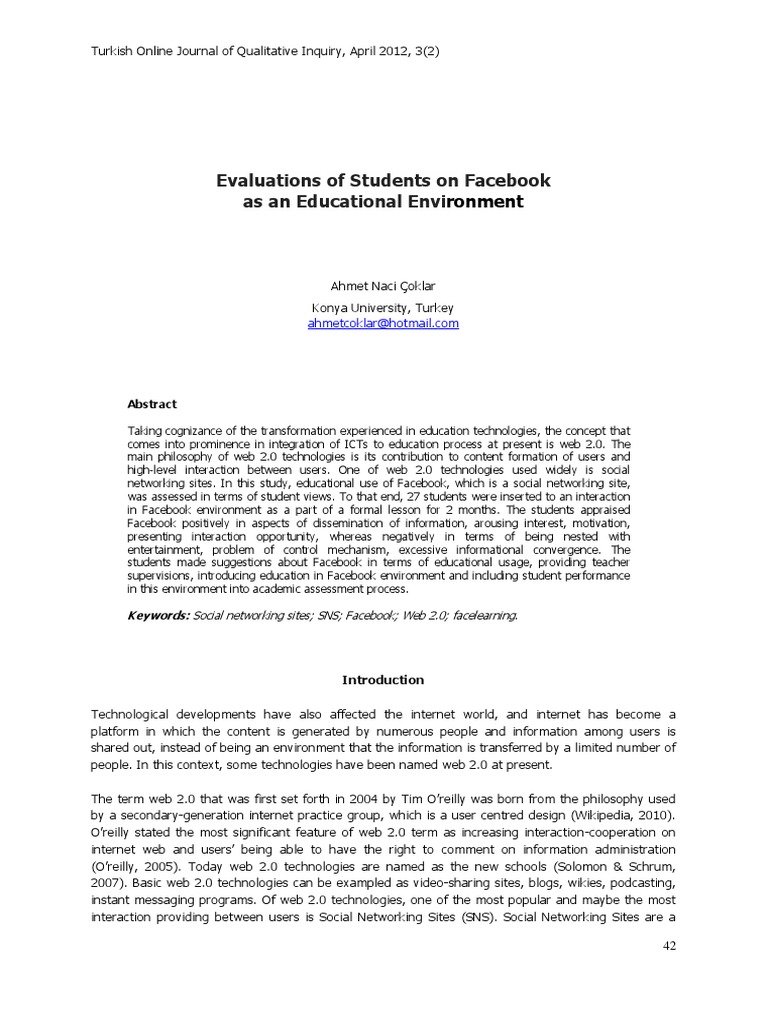 Evaluations of Students On Facebook As An Educational Environment | PDF ...