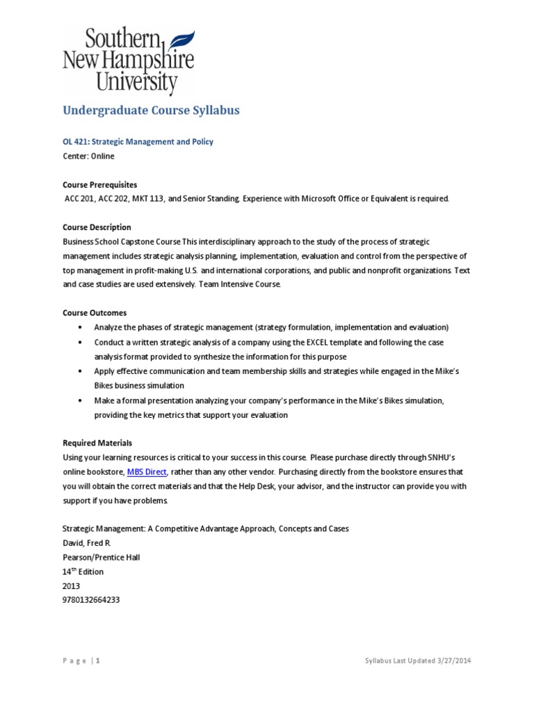 Ol 421 Syllabus Strategic Management Plagiarism