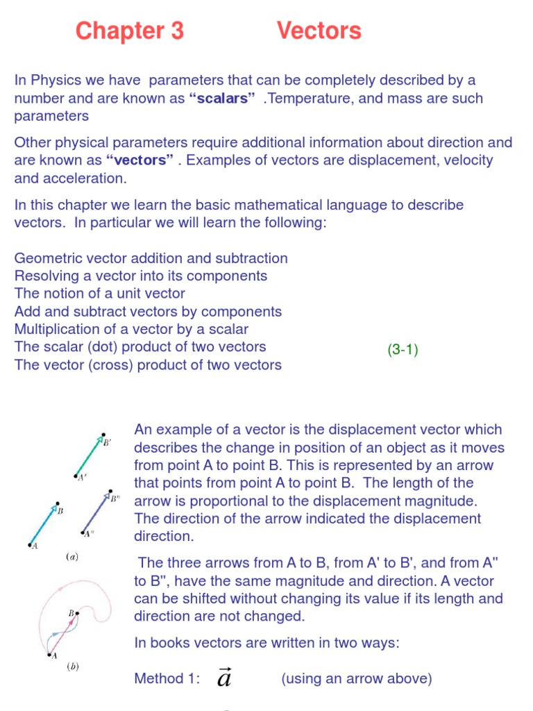 Chapter 3 Vectors "Scalars" .Temperature, and Mass Are Such Download