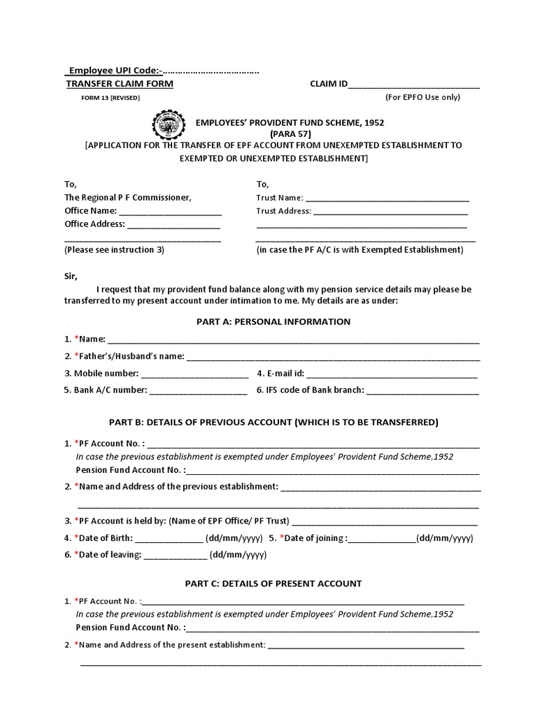 EPF Transfer Claim Form Instructions | PDF | Government | Business