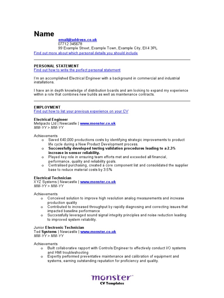 CV Template for Electrical Engineers | PDF | Nature