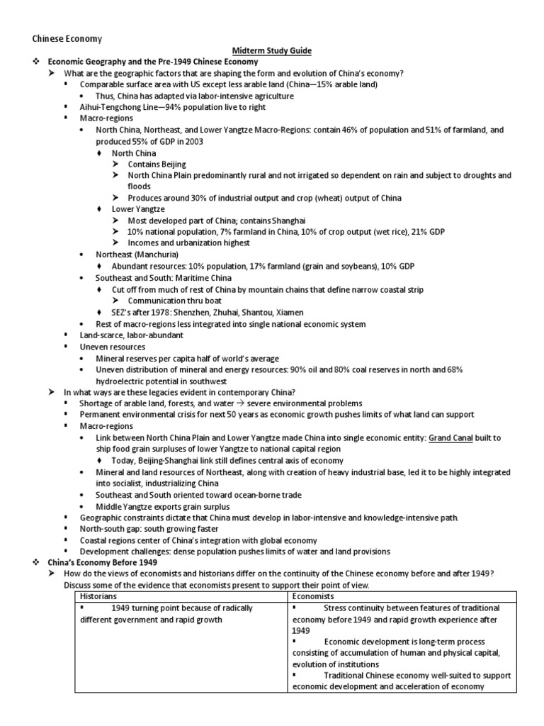 Chinese Economy Study Guide | PDF | Economy Of China | Economic Growth