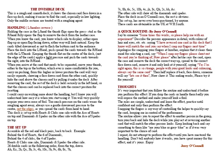Invisible Deck Instructions PDF Playing Cards Flap (Aeronautics)