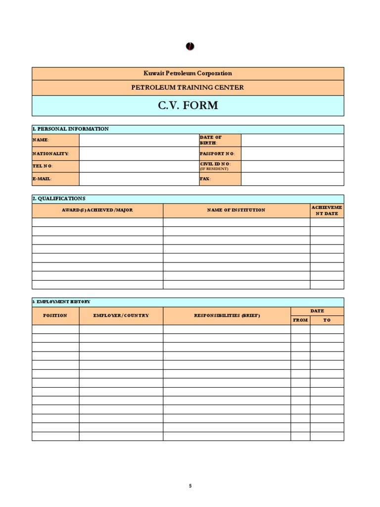 CV Format for Kuwait Petroleum Sector | PDF | Career & Growth | Business