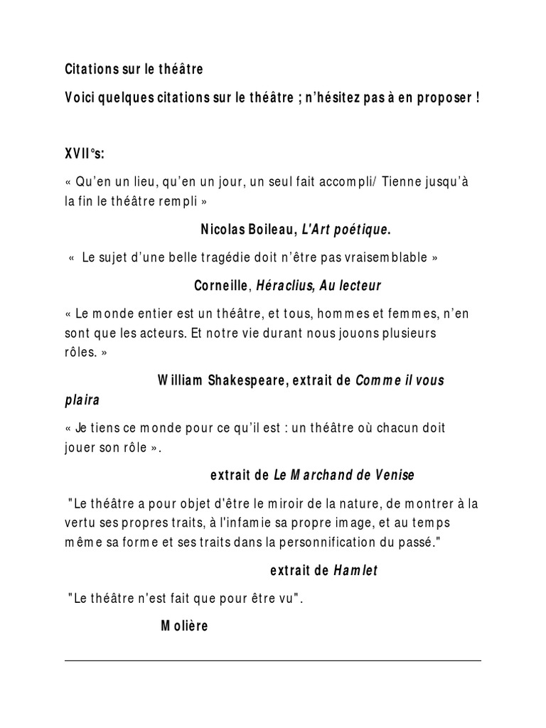 Citations Sur Le Theatre Pdf Comedie Theatre