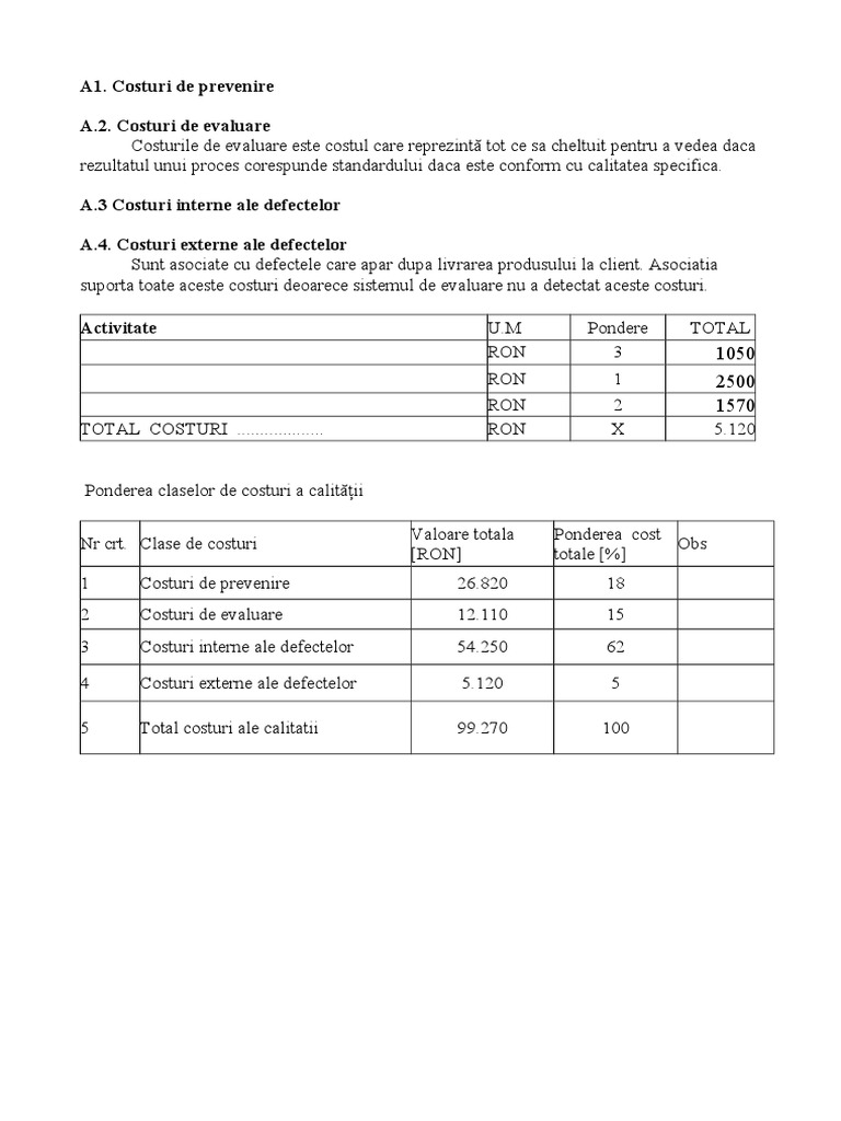 Tabel Bilant Si Costuri | PDF