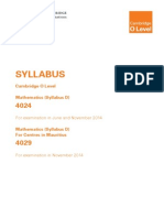 Syllabus: Cambridge O Level Mathematics (Syllabus D)