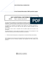 4037 Additional Mathematics: MARK SCHEME For The October/November 2006 Question Paper