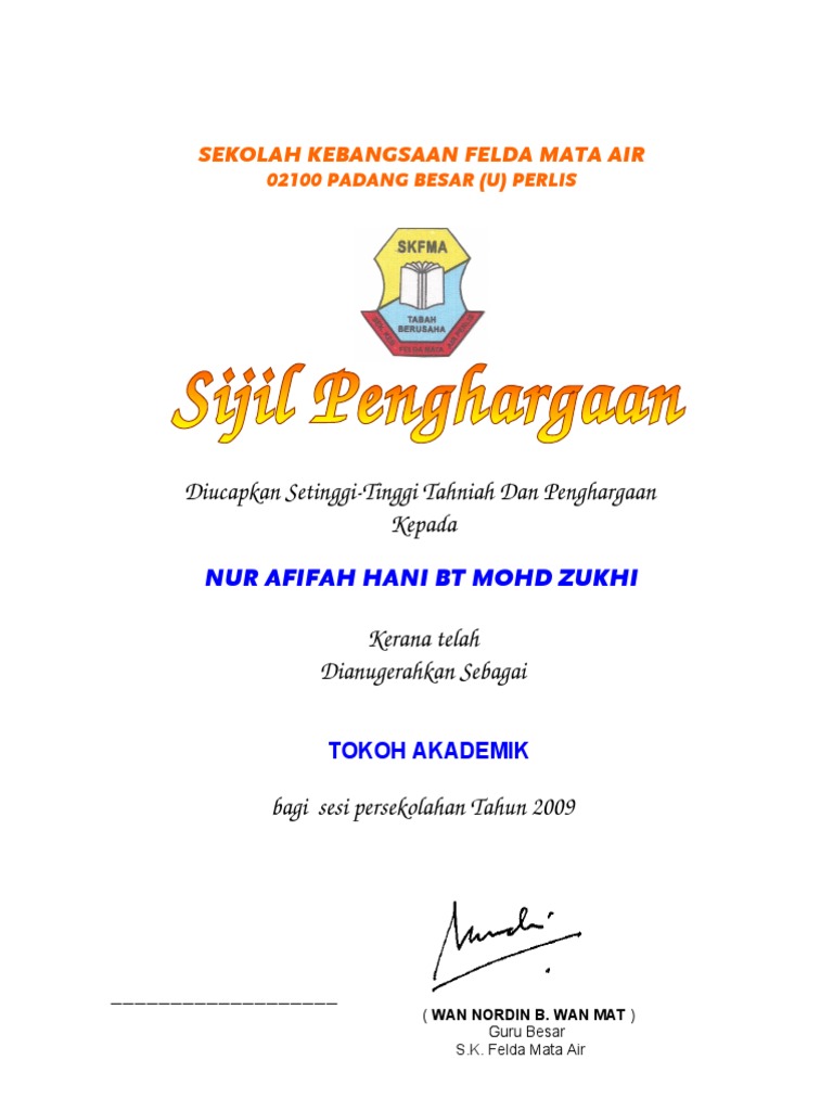 Sijil Penghargaan Pengawas Pdf