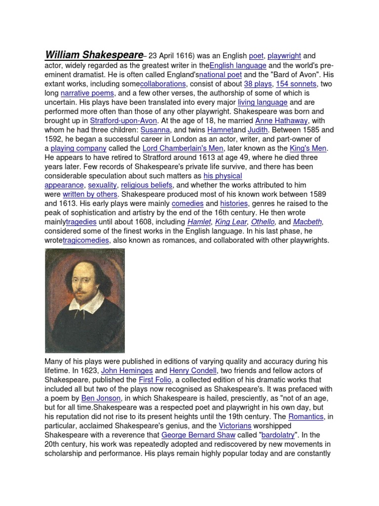 William Shakespeare: Hamlet King Lear Othello Macbeth | PDF ...