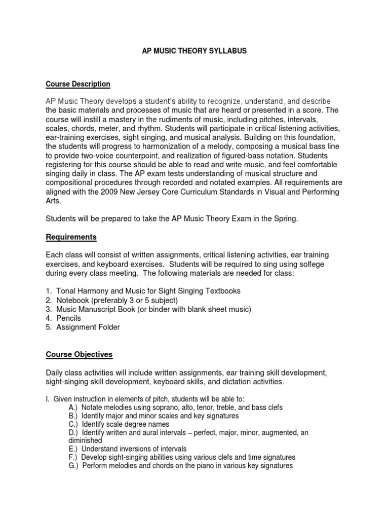 Sample Ap Music Theory Syllabus