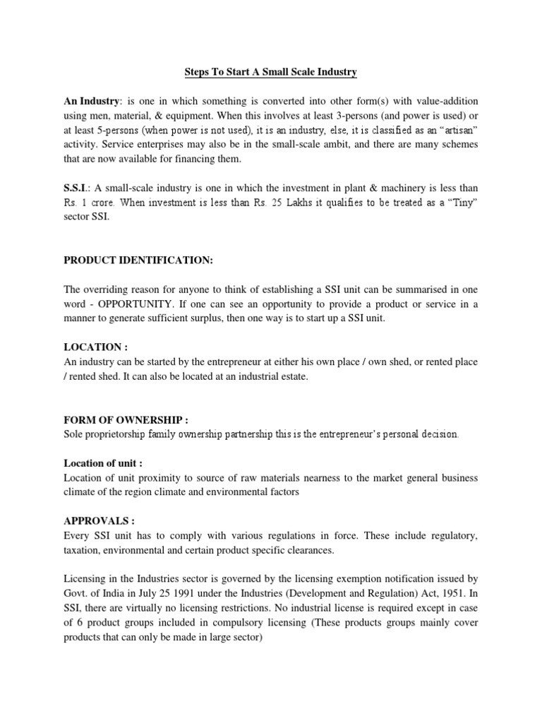Steps To Start A Small Scale Industry | PDF | Taxes | Entrepreneurship
