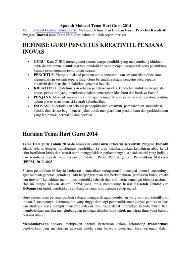 Apakah Maksud Tema Hari Guru 2014 Pdf
