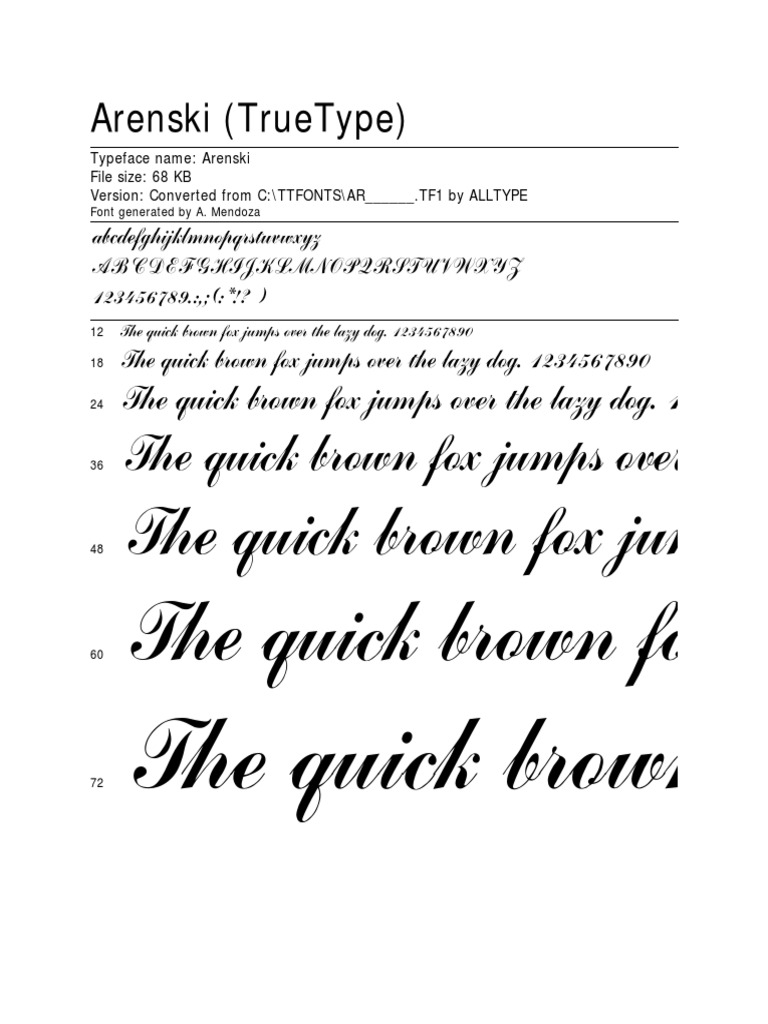 Arenski TrueType Font Details | PDF