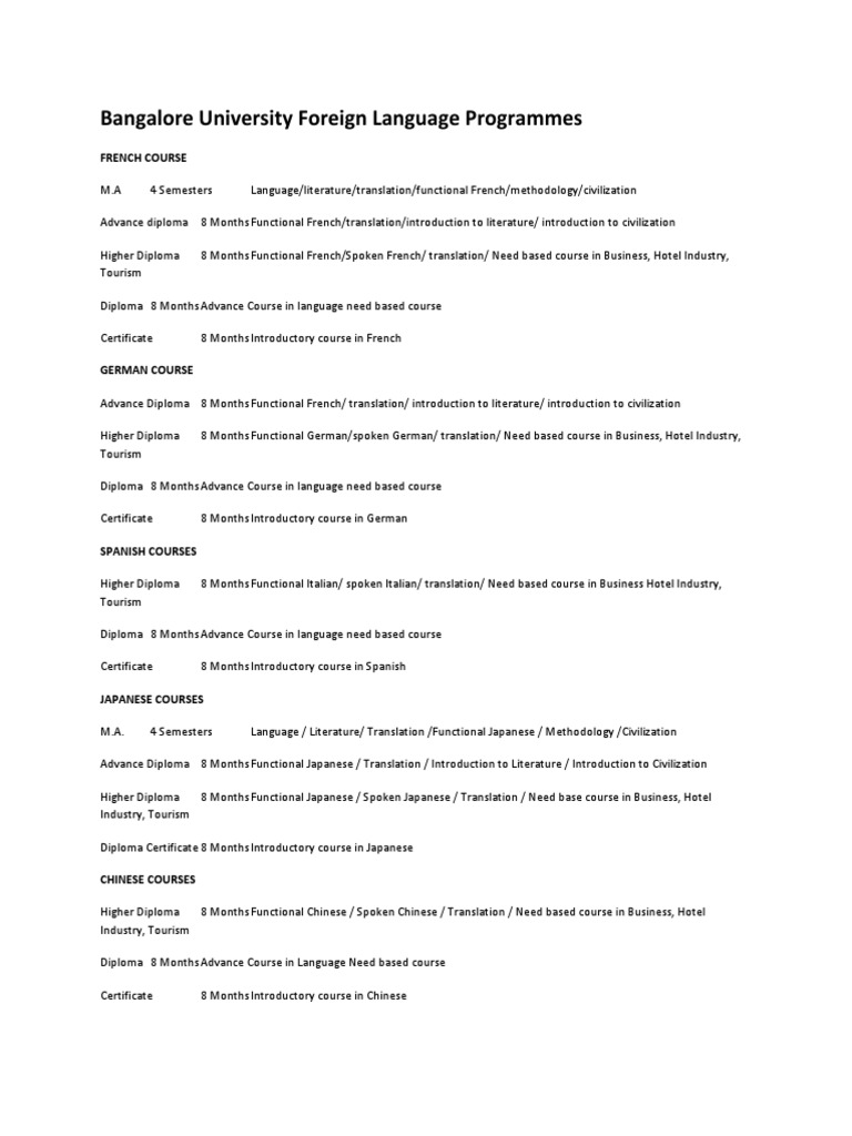 Bangalore University Foreign Language Courses | PDF | Foreign Language ...