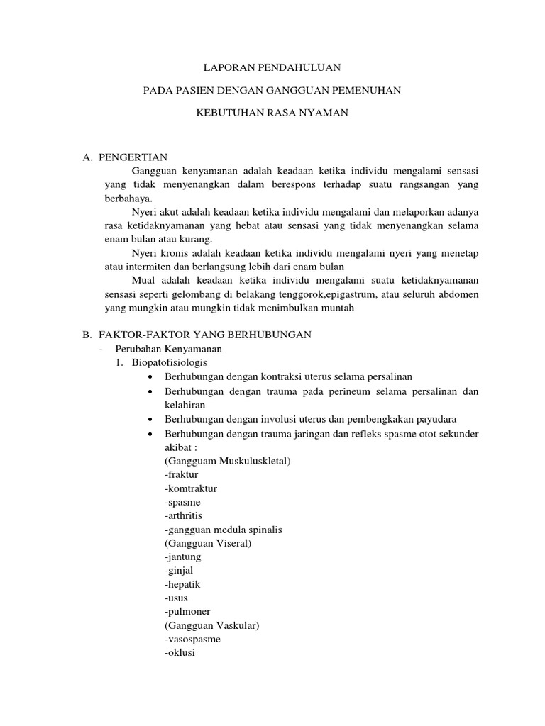 Laporan Pendahuluan Kebutuhan Rasa Nyaman Nyeri Seputar