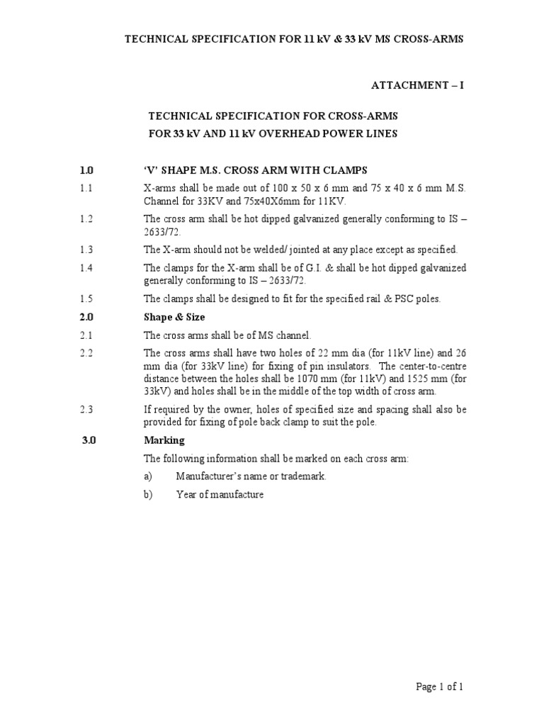 11kV & 33kV Cross-Arms Specifications | PDF