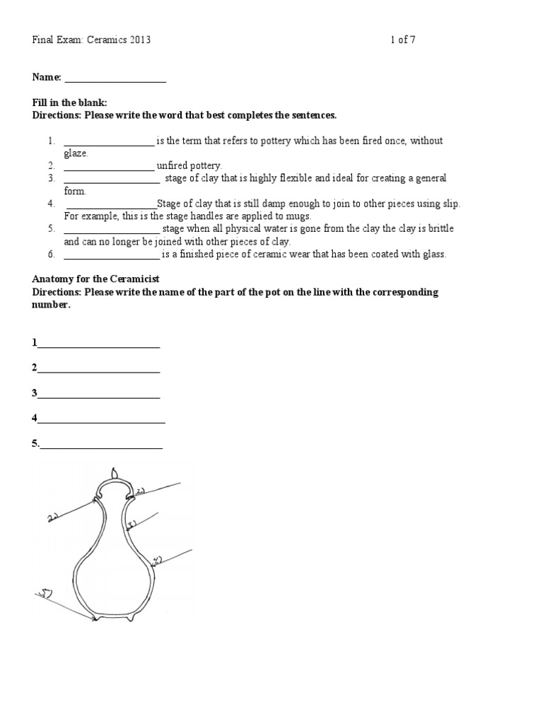 Ceramics Final Test PDF Domestic Implements Crafts