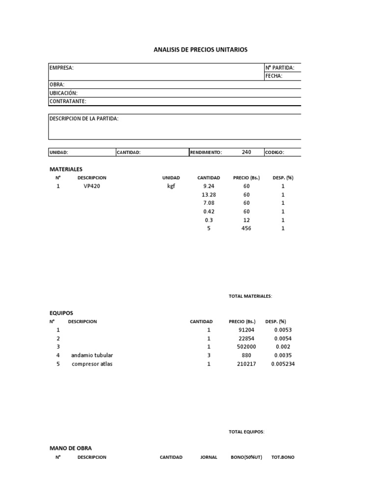 Análisis de Precios Unitarios en Obras | PDF | Business