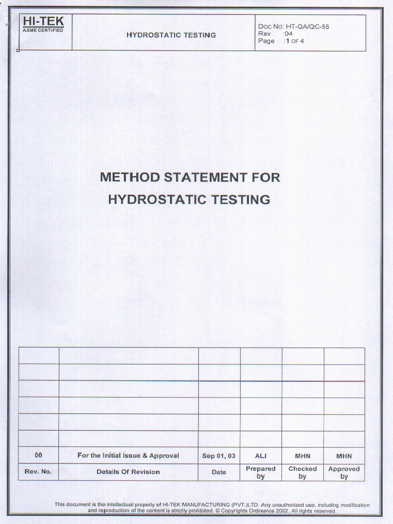 Hydrotest Procedure PDF