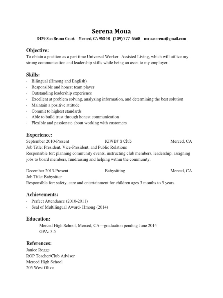 Part-Time Universal Worker Resume | PDF