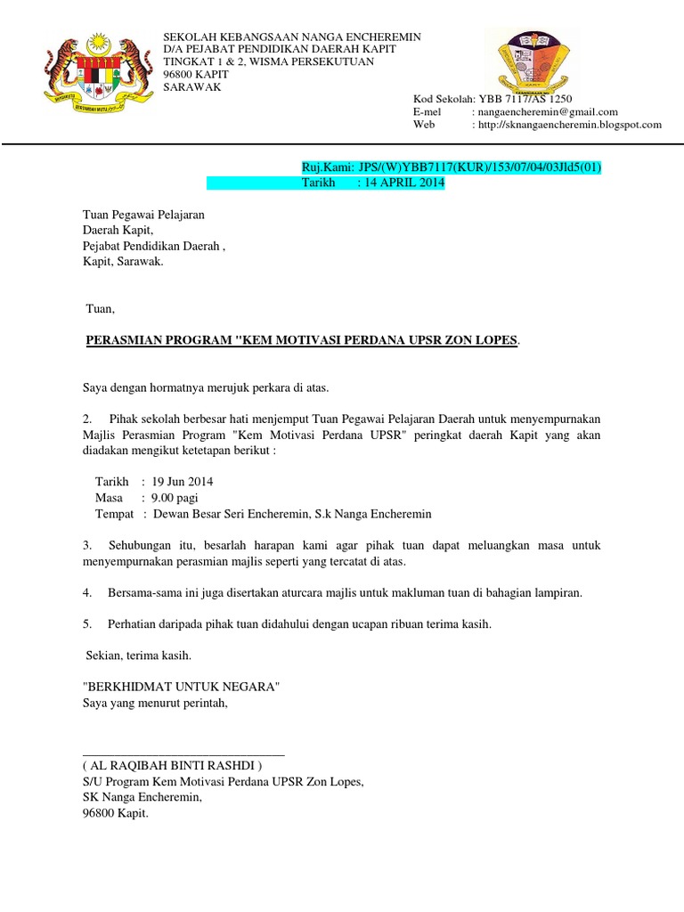 Contoh Surat Menjemput Penceramah Kem Kepimpinan