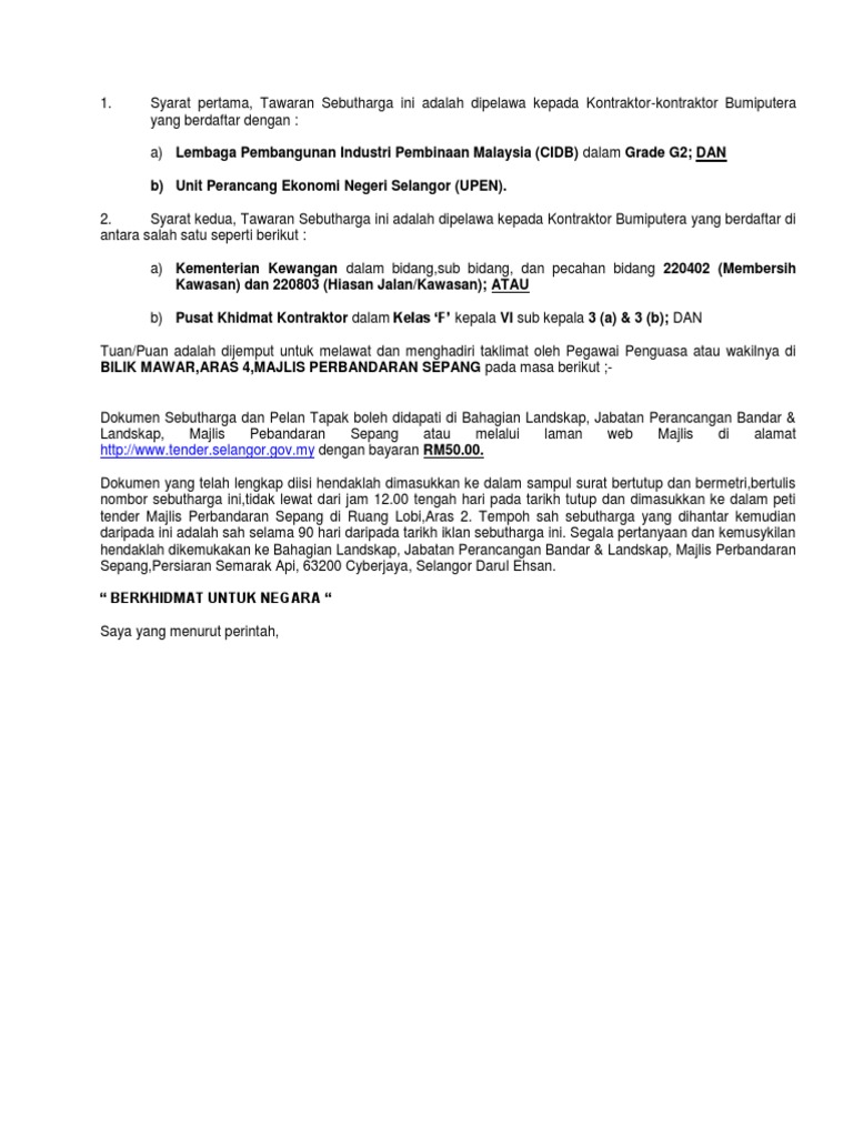 Tender Sebutharga Pdf