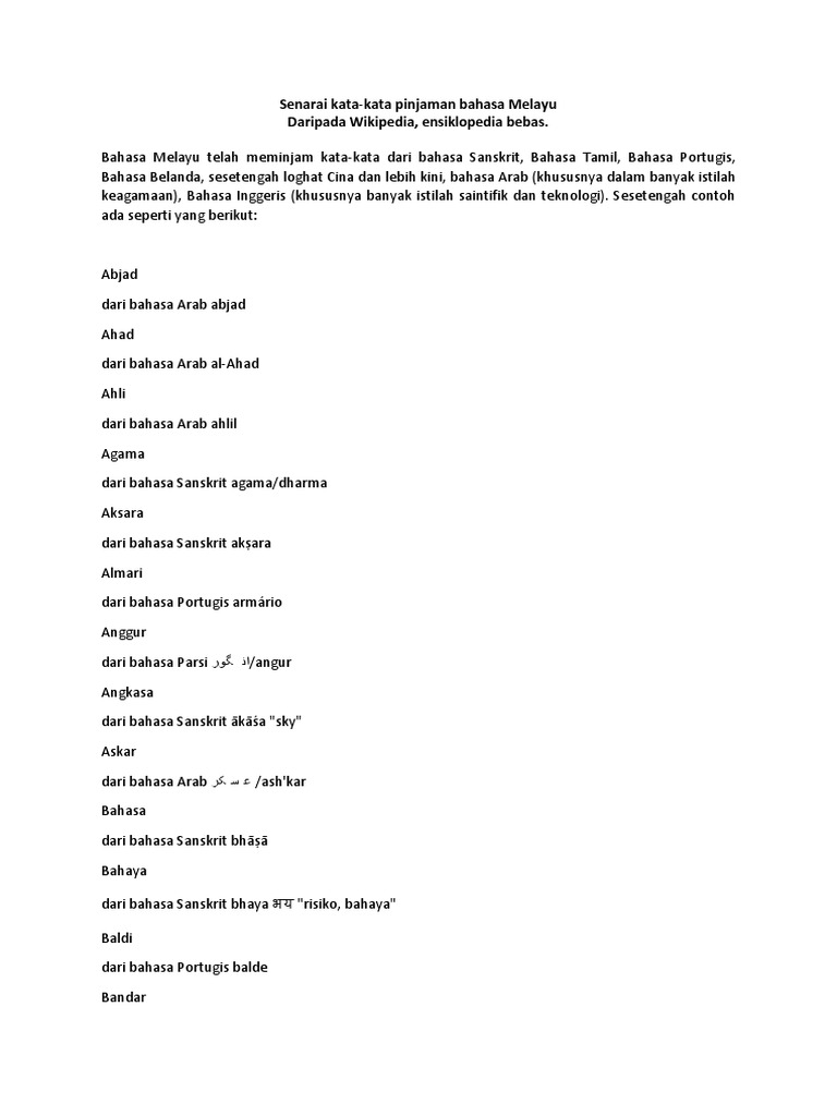 Senarai Kata Pinjaman Pdf