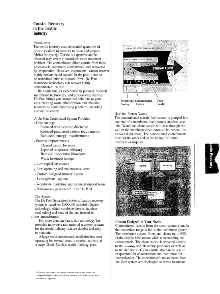 Caustic Recovery in Textile Industry PDF Membrane Technology Membrane