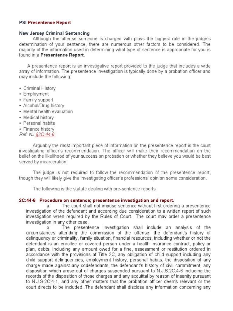 PSI Presentence Report | Presentence Investigation Report | Victimology