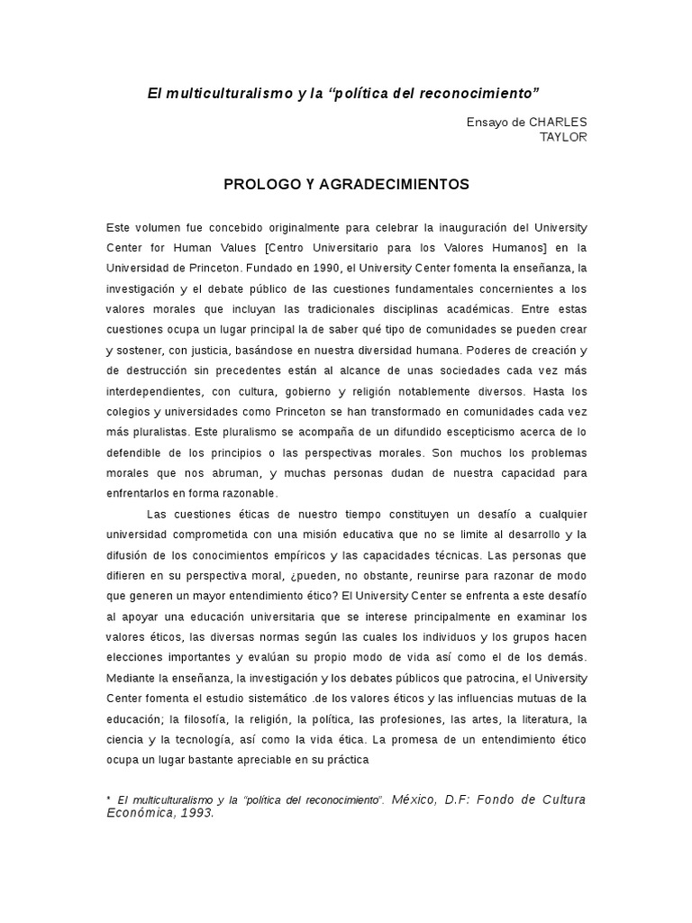 Multiculturalismo y Reconocimiento en Taylor | PDF | Unión Europea ...